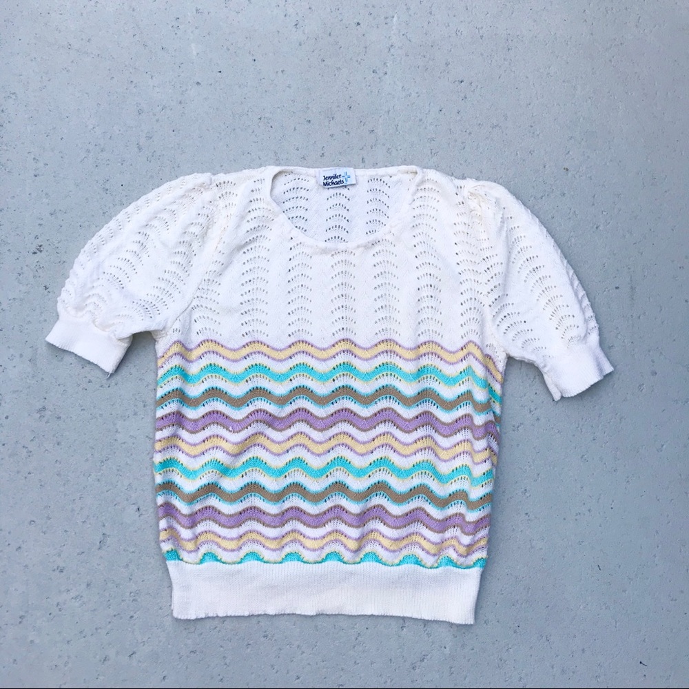 Vintage Puff Sleeve Knit Rick Rack Sweater Top